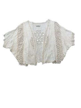 Boho Crochet Lace Cream Floral Stitched Design Open-Front Tunic One Size